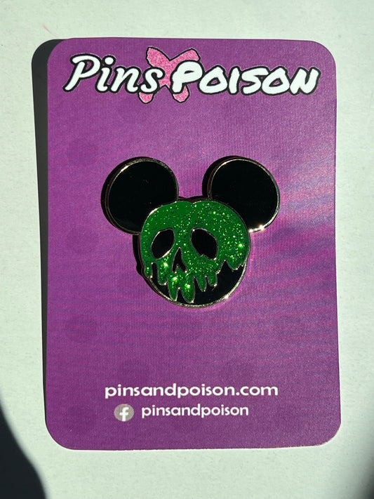 Poison Skull Pin - Glitter Green